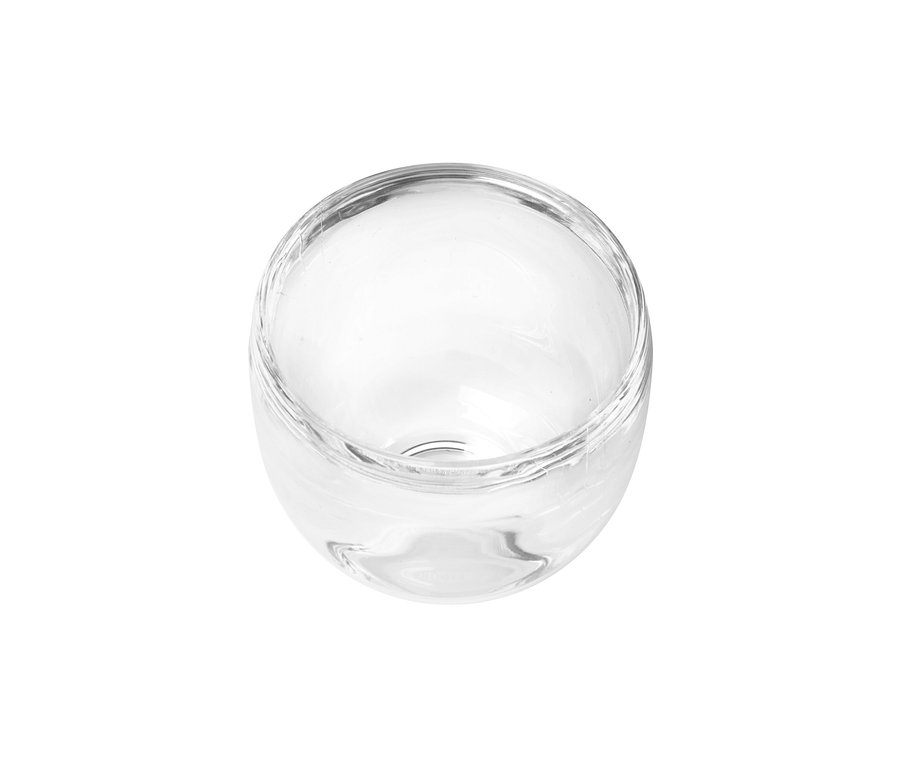 Leerer, durchsichtiger Zahnputzbecher aus Glas.