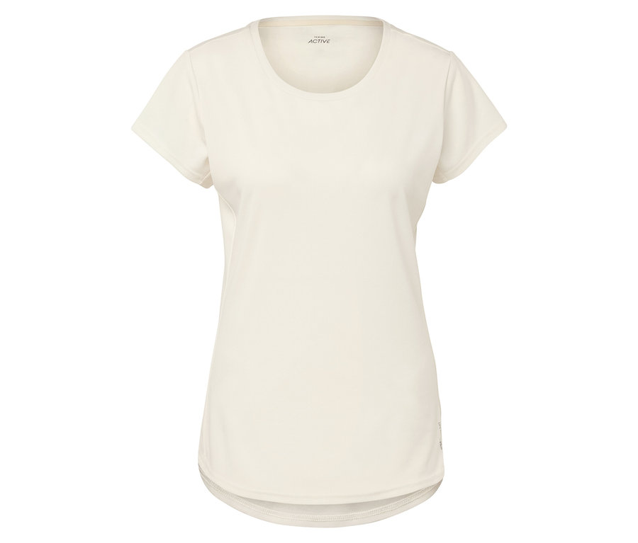 Ein weißes, kurzärmeliges Sport-T-Shirt.