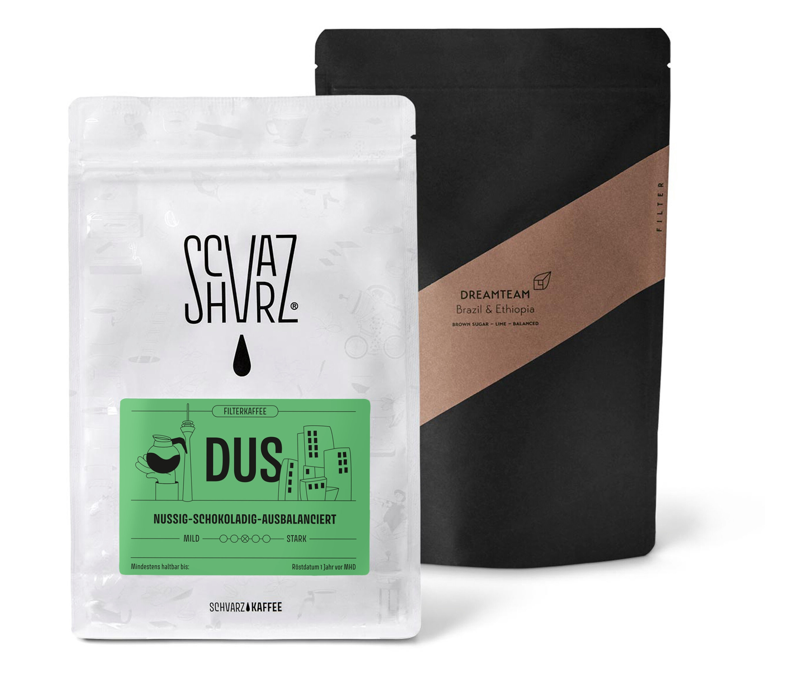 Zwei Packungen Filterkaffee Probierset "Duo gemahlen" - 2 x 250 g Gemahlen.
