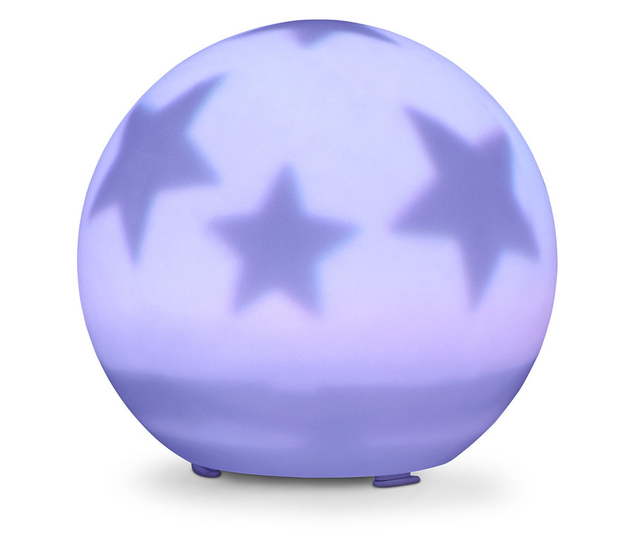 Kugelförmiges Nachtlicht mit Sternen, das auf kleinen Füßen steht.