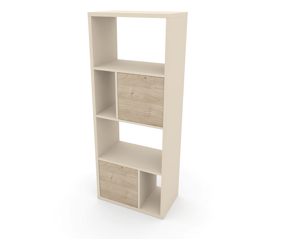 Das Roba Regal »Louisa« in Beige und Holzoptik hat mehrere offene Fächer und zwei Schubladen.