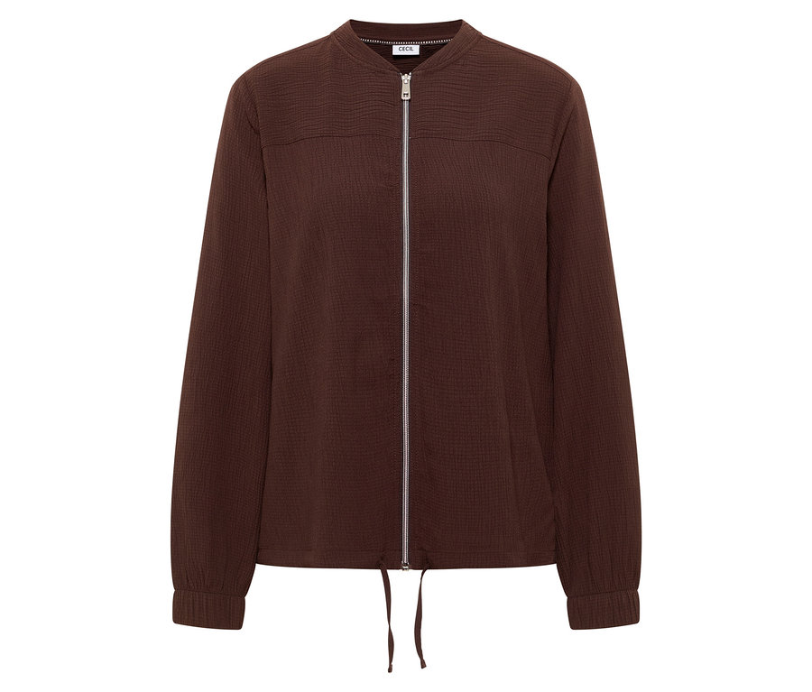 Braune CECIL Blouson Jacke mit Reißverschluss und Kordelzug am Saum.