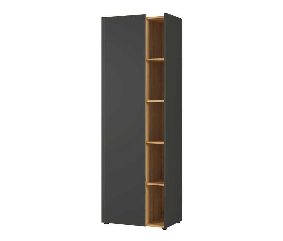 Ein großer, dunkelgrauer Aktenschrank »Austin« mit einem offenen Regalbereich in Holzoptik.