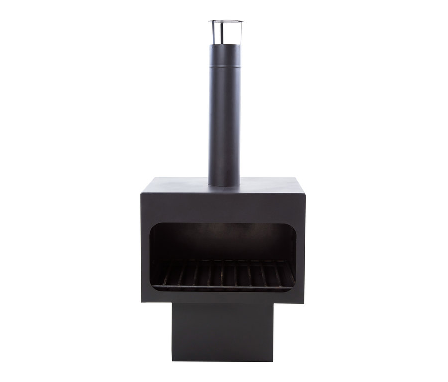 Schwarzer RedFire-Kamin »Jersey XL Black« vor einem weißen Hintergrund.