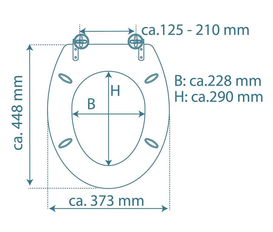 Diagramm mit Abmessungen des SCHÜTTE Duroplast-WC-Sitz »FALLEN LEAF«.