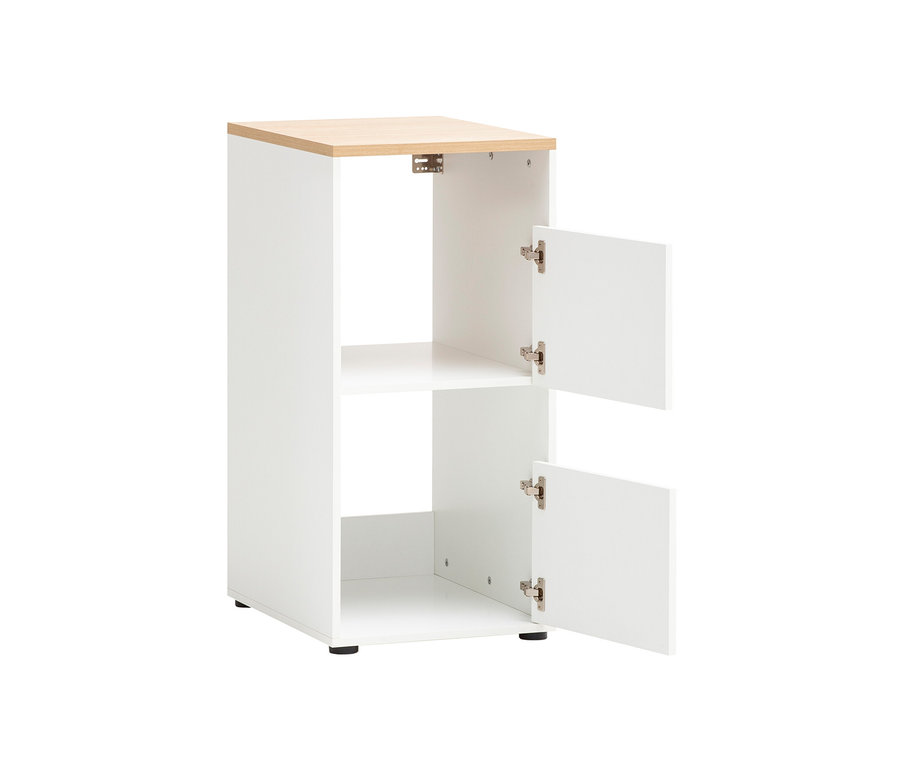 Weißer Unterschrank »Solea« mit matter Oberfläche und geöffneten Türen.