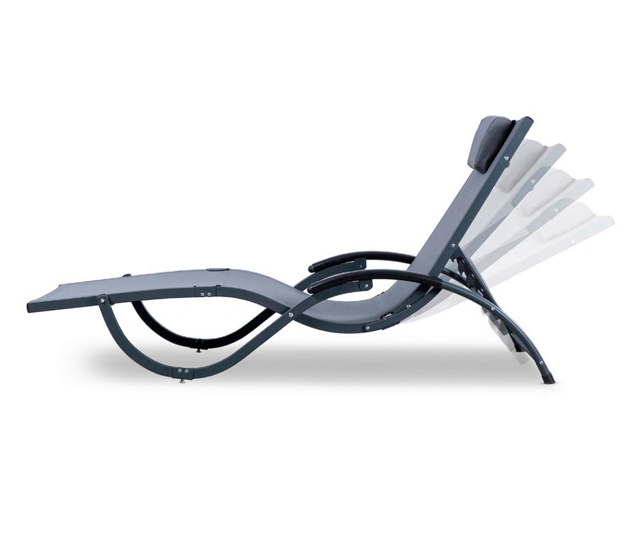 Graue Leco Sonnenliege mit verstellbarer Rückenlehne.