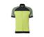 Gelbes Fahrrad-Trikot mit kurzen Ärmeln, Reißverschluss und schwarzen Akzenten.