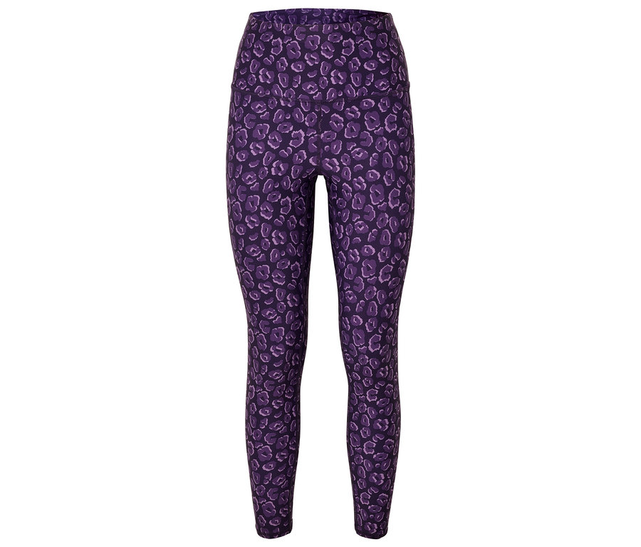 Lila Leggings mit Tiermuster.