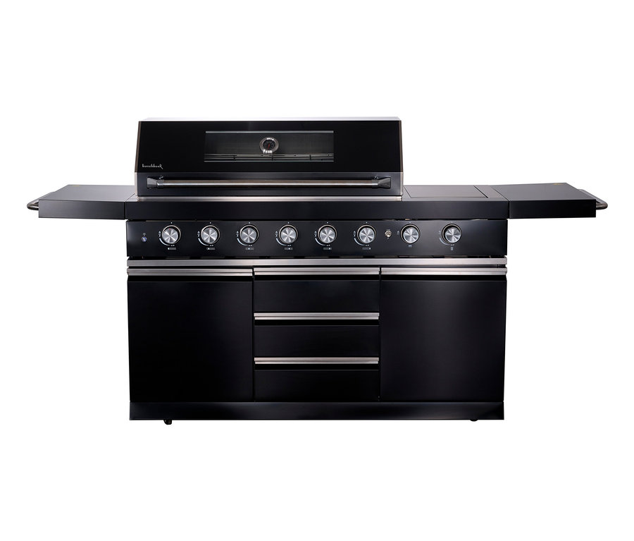 Schwarze Buschbeck Outdoorküche »Chester« inklusive Wetterschutzhülle.