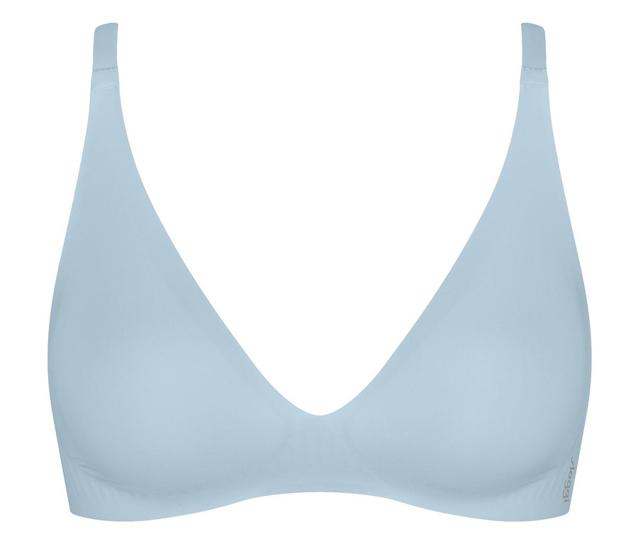 Hellblauer Triangel-BH ohne Bügel.