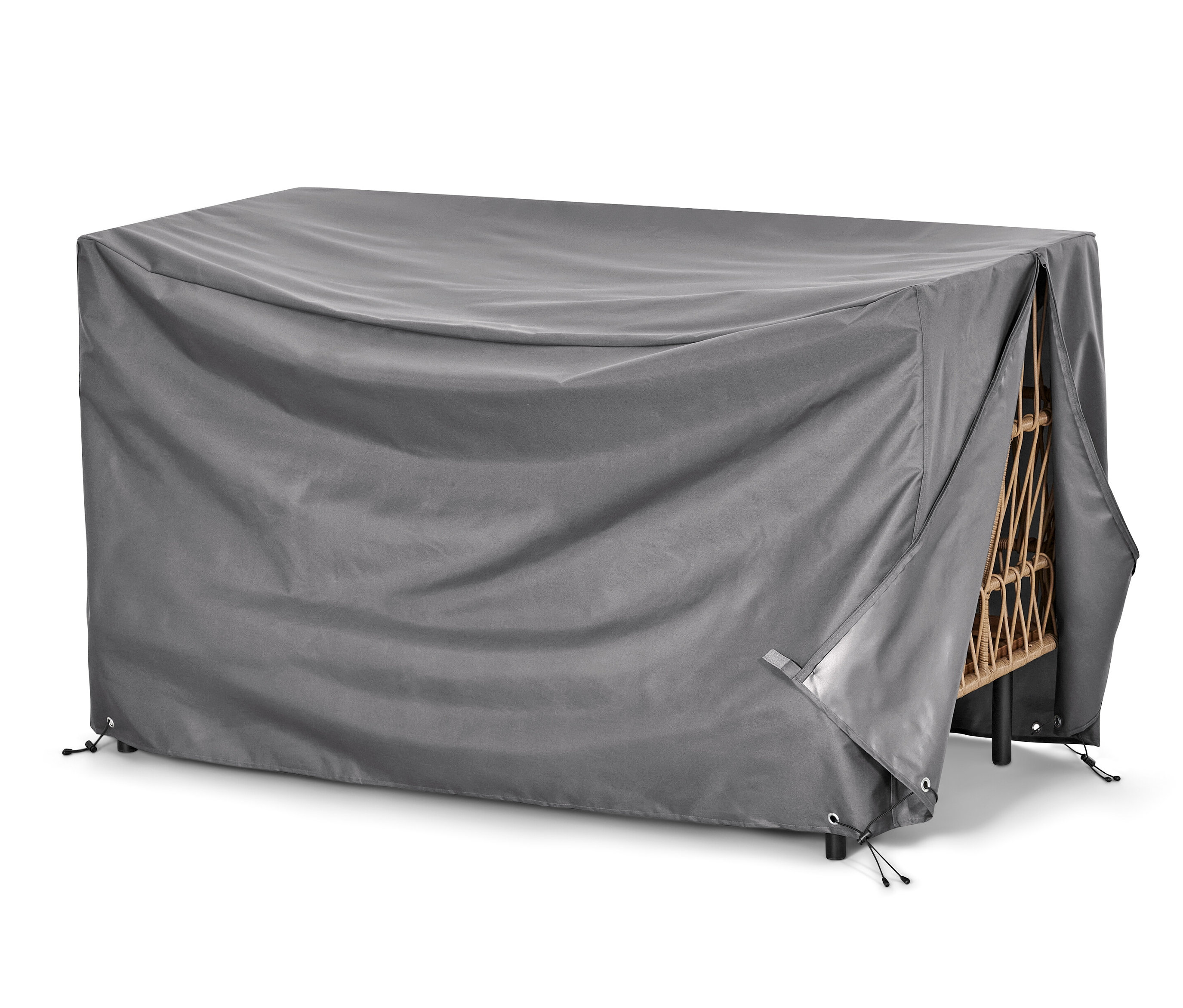 Graue Premium-Abdeckhaube für große Lounge-Sofas.