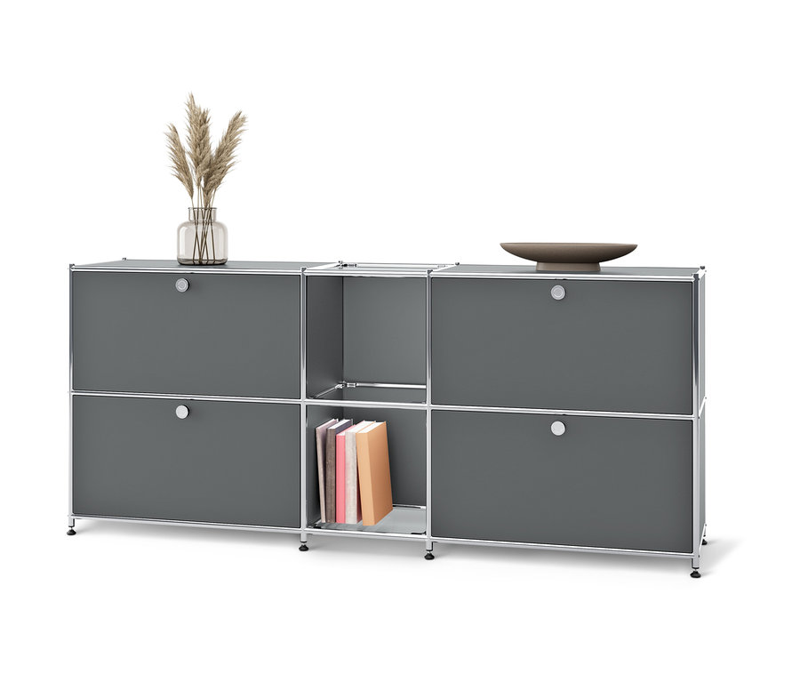 Graues Sideboard Metall »CN3« mit 4 Klappenfächern.