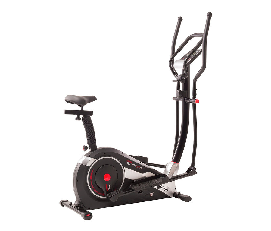 Schwarz-silberner Christopeit Hybrid Crosstrainer 2-in-1 »AX 6500« vor weißem Hintergrund.