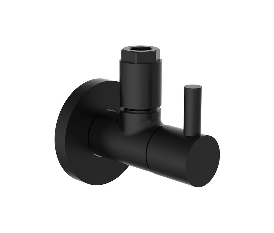 Ein schwarzes KIRCHHOFF MS Eckventil mit Rosette.