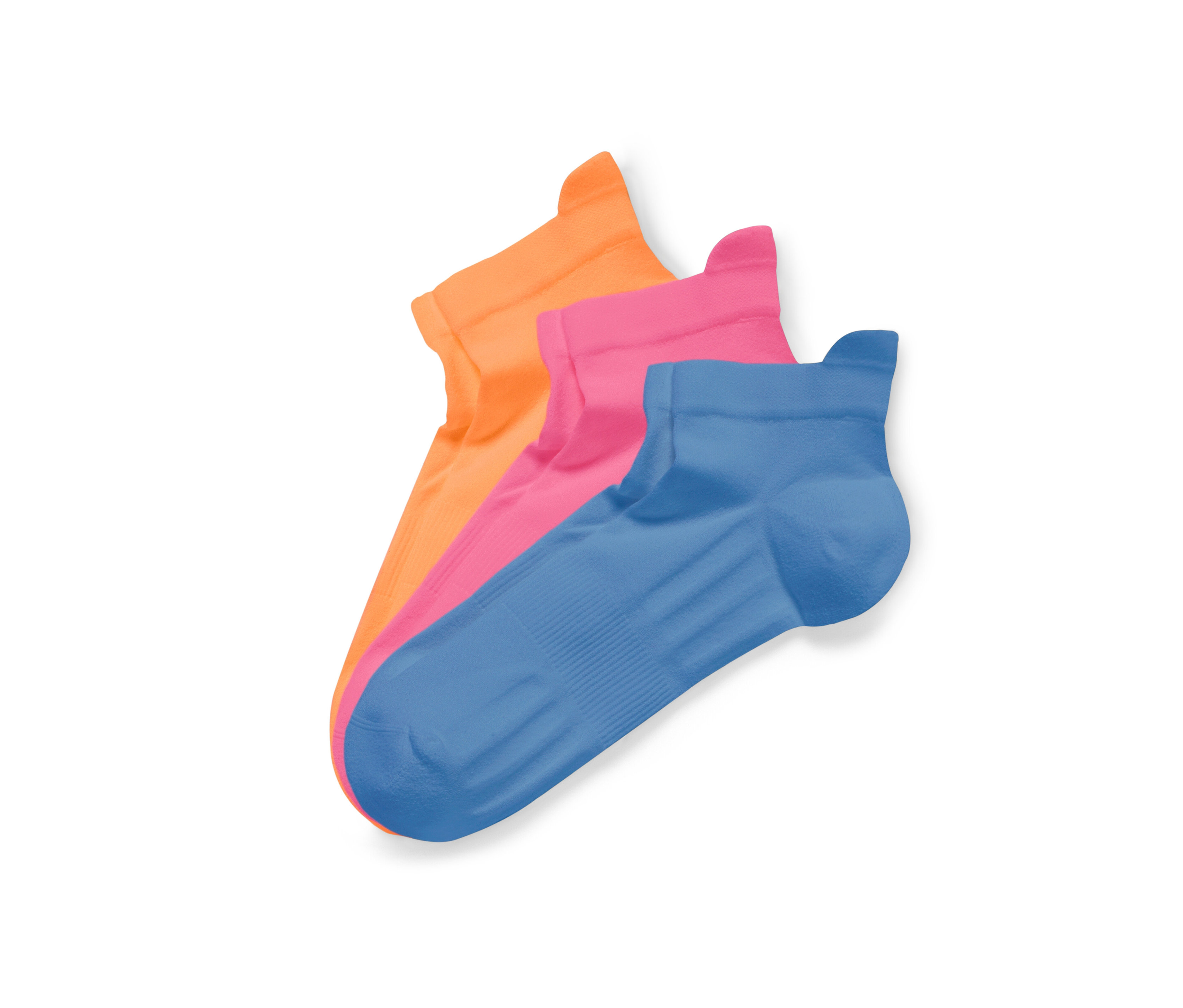 Drei Paar farbige Profi-Laufsocken.