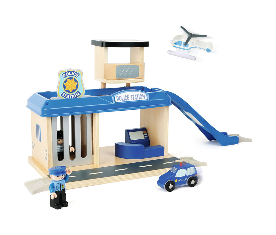 small foot Polizeiwache mit Zubehör: Figuren, Auto, Helikopter.