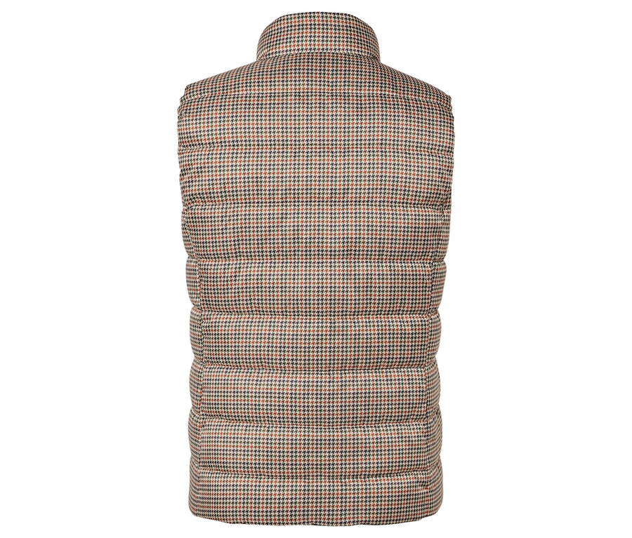 Detailansicht der Rückseite einer gesteppten Hahnentrittweste.