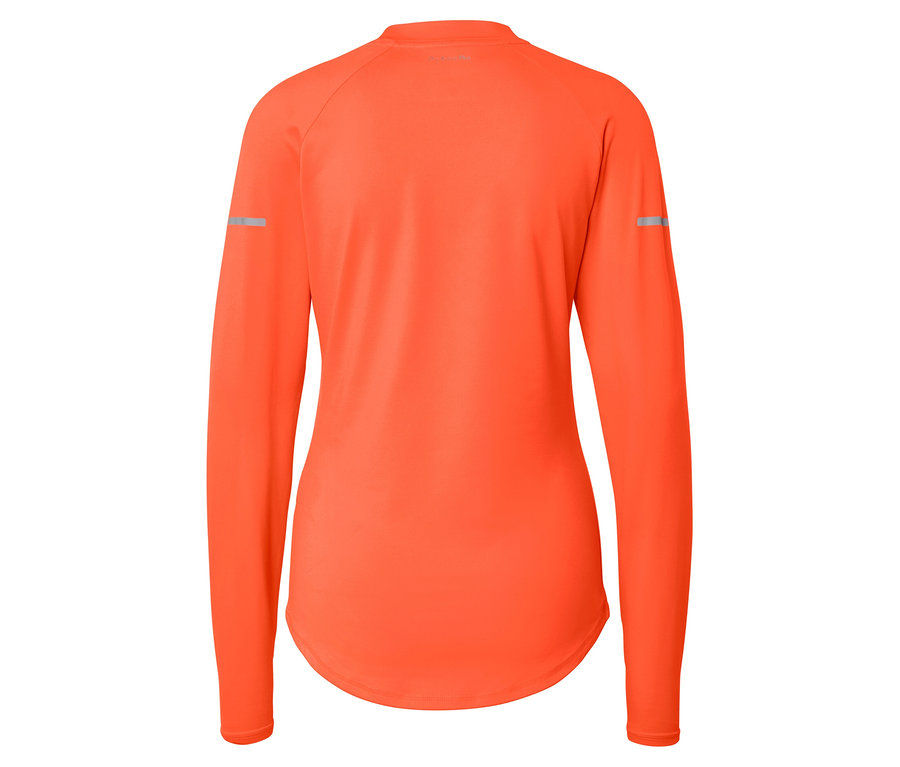 Orangefarbenes Langarmshirt von hinten.