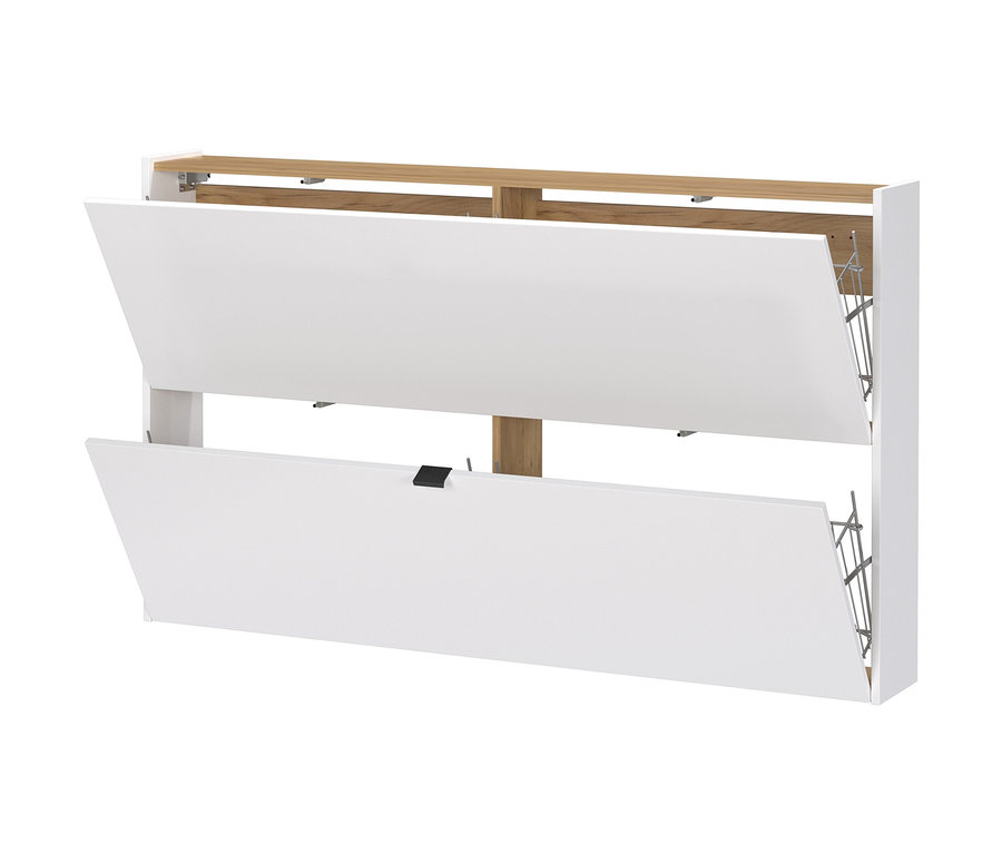 Weißer Schuhschrank »Aalborg« mit geöffneten Klappen.