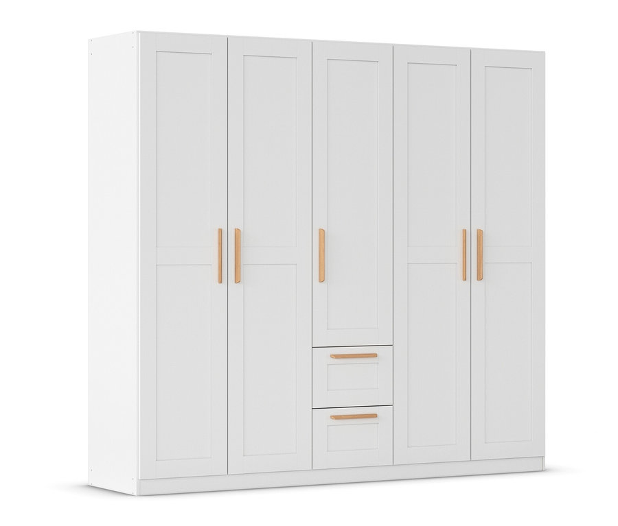 Weißer, fünftüriger Drehtürenschrank »Quadra-Spin Country« von rauch mit zwei Schubladen in der Mitte.