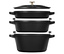 Gestapeltes, dreiteiliges STAUB Kochtopf-Set »La Cocotte« mit Deckel und Topfgriffen.
