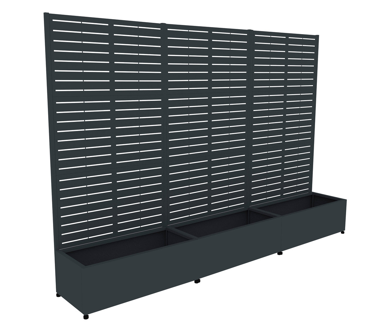 Ein 90 x 184 x 42,5 cm großer Sichtschutz mit Pflanzkasten ist abgebildet.