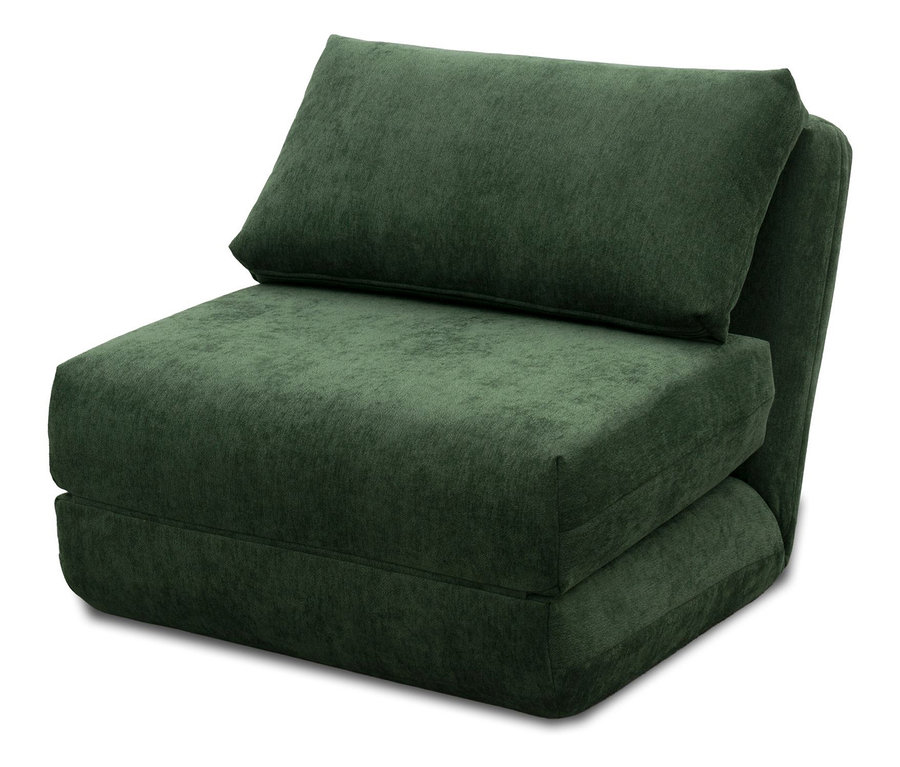 Ein grüner Klappstuhl mit Kissen.