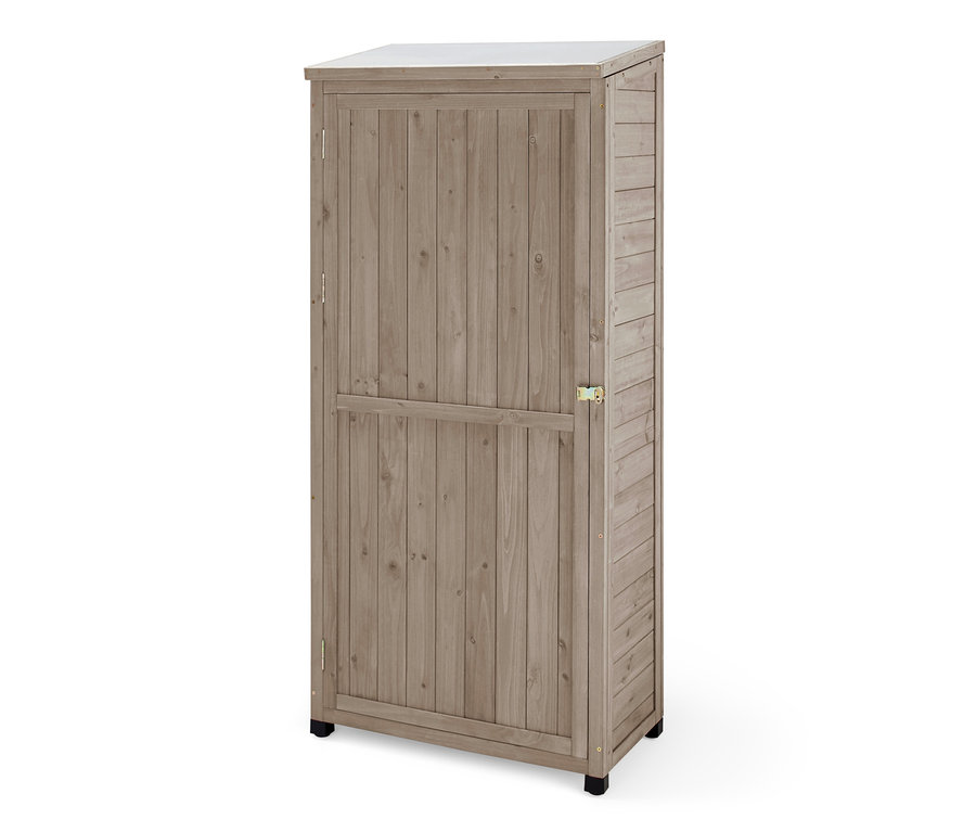 Ein großer Gartenschrank aus Kunstholz.