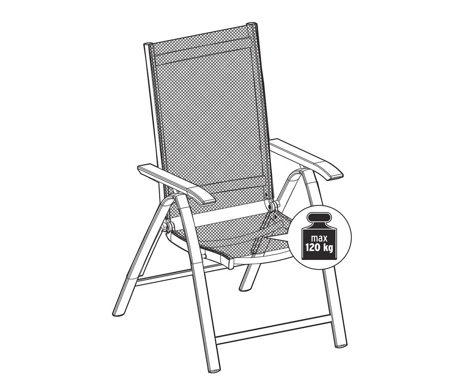 Illustration eines Hochlehners »Liska« mit verstellbarer Rückenlehne.