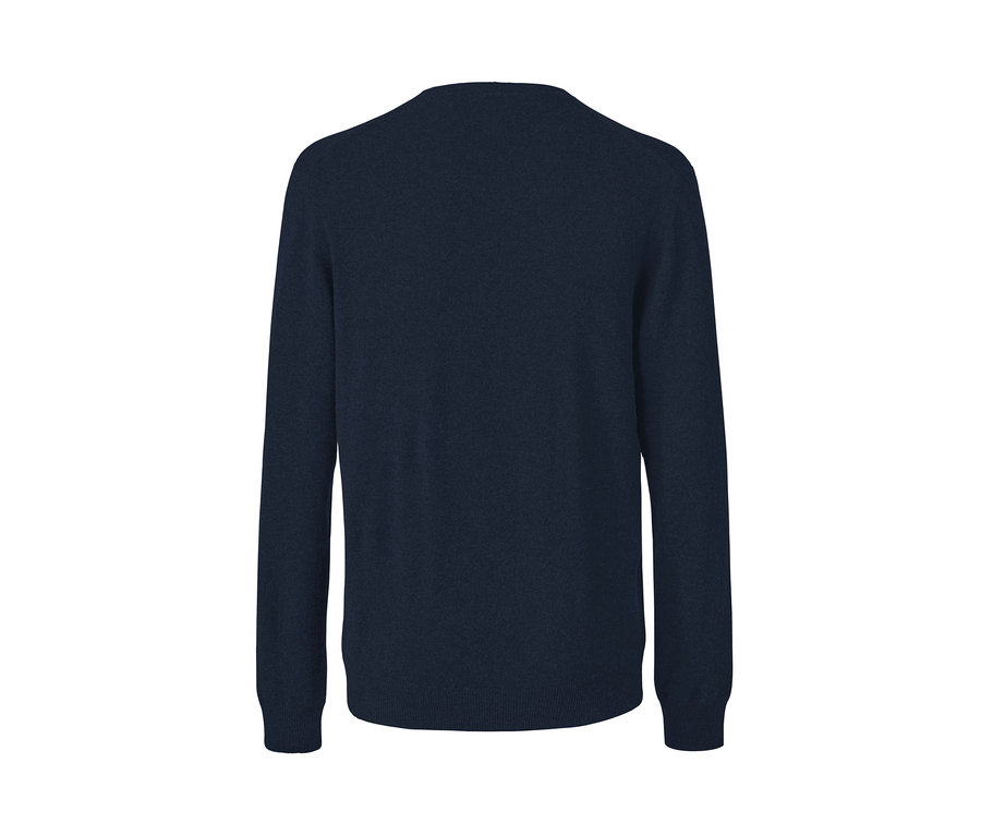 Dunkelblauer Cashmere-Pullover mit Rundhalsausschnitt.