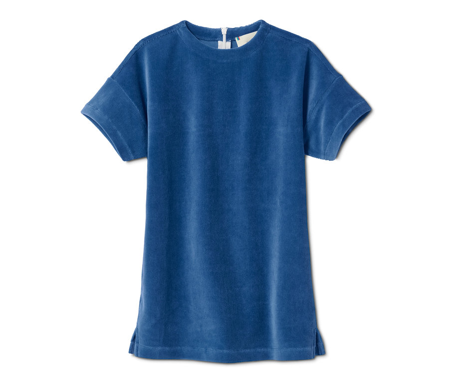 Blaues Stretch-Cordkleid.