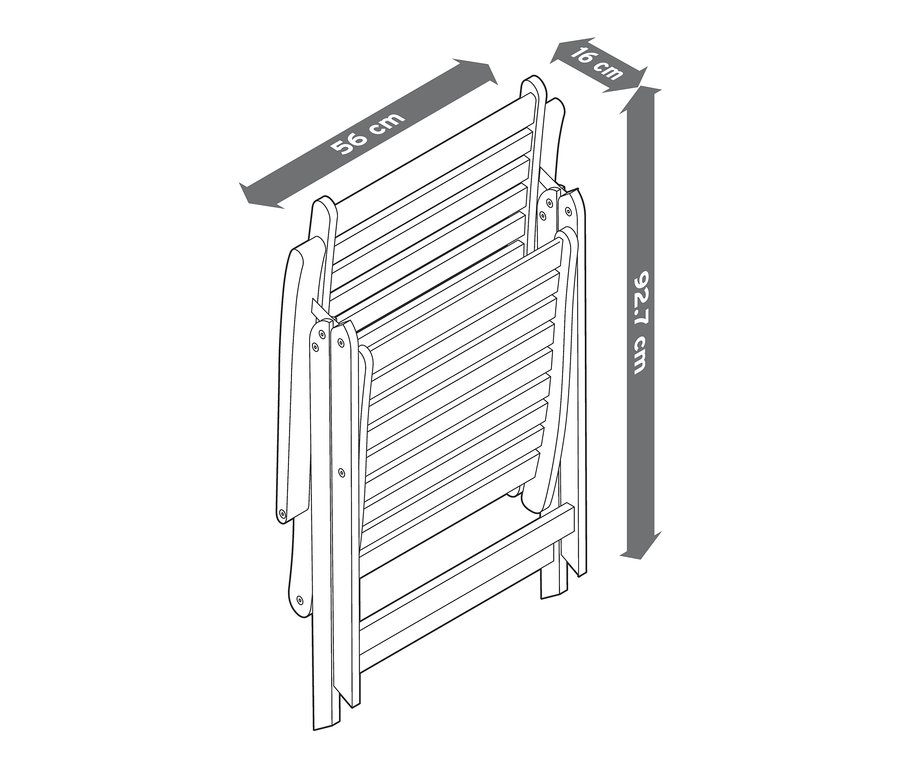 Zusammengeklappter Hochlehner »Leira« mit verstellbarer Rückenlehne, Maße 56 x 16 x 92,7 cm.