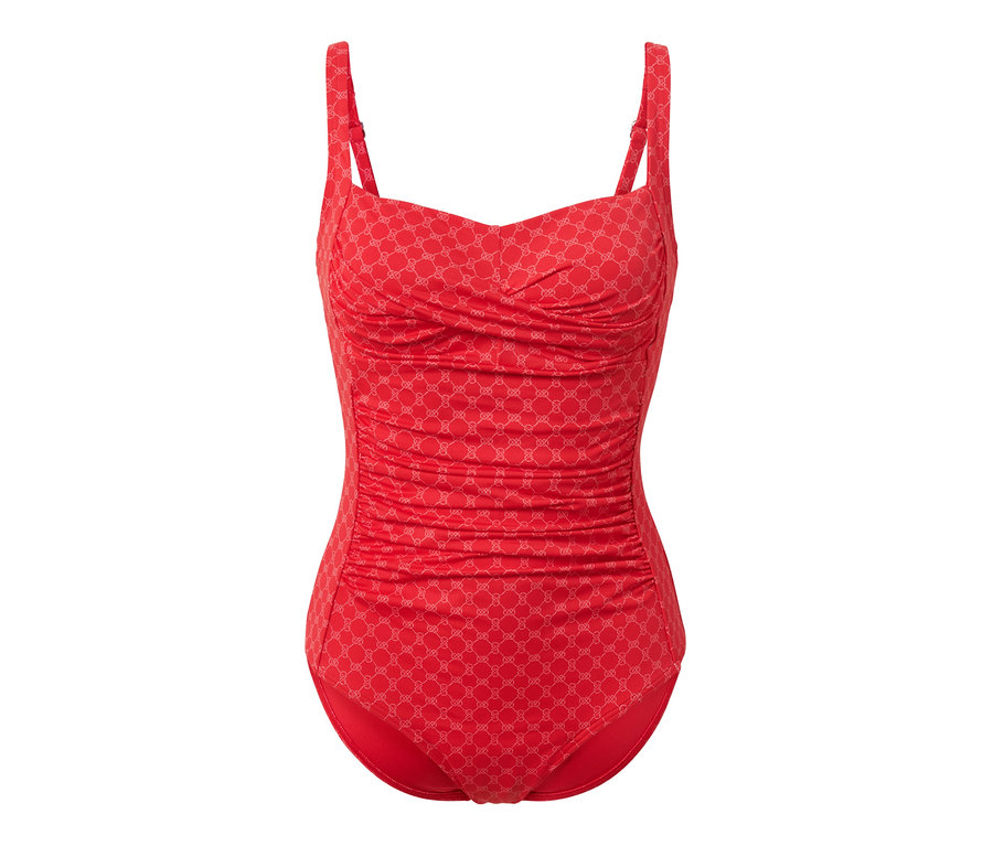 Figurformender Badeanzug, rot mit Alloverprint.