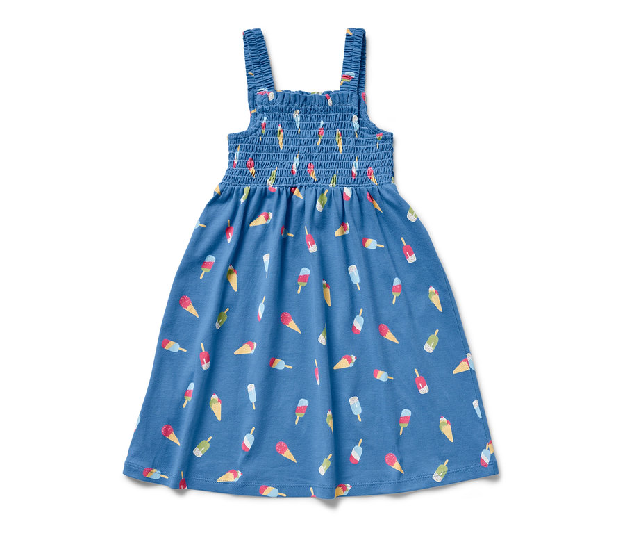 Blaues Trägerkleid mit Eis-Print