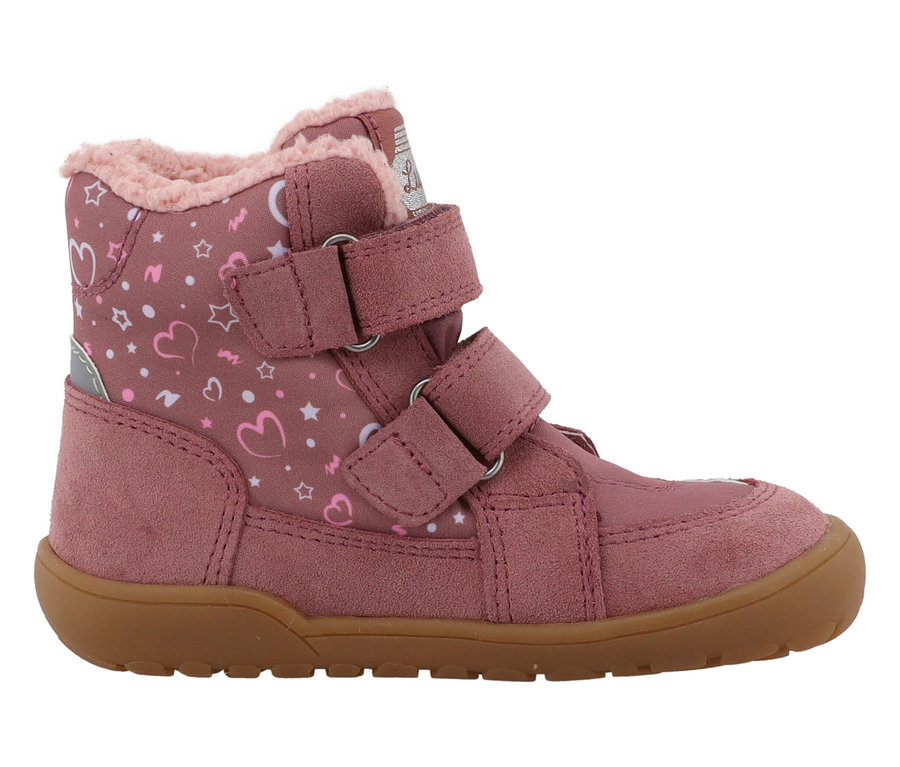 Rosa Lurchi Jilly Barefoot-TEX Winterstiefel für Kinder mit Sternen und Herzen.