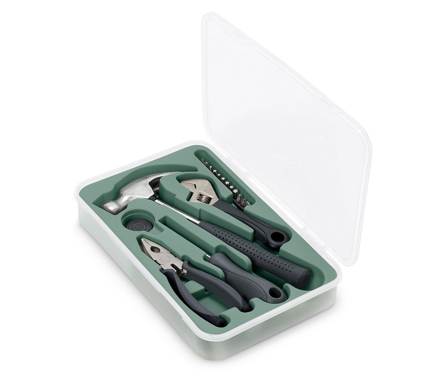 Werkzeug-Set in geöffnetem Kasten.