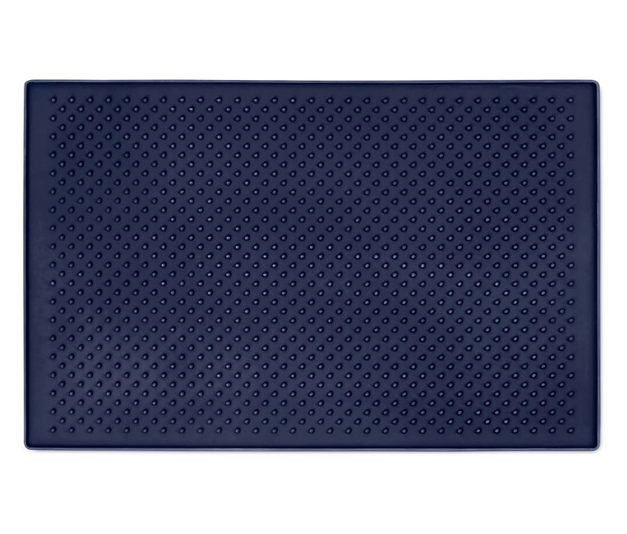 Blaue, rechteckige Matte mit einer Textur aus kleinen Noppen.