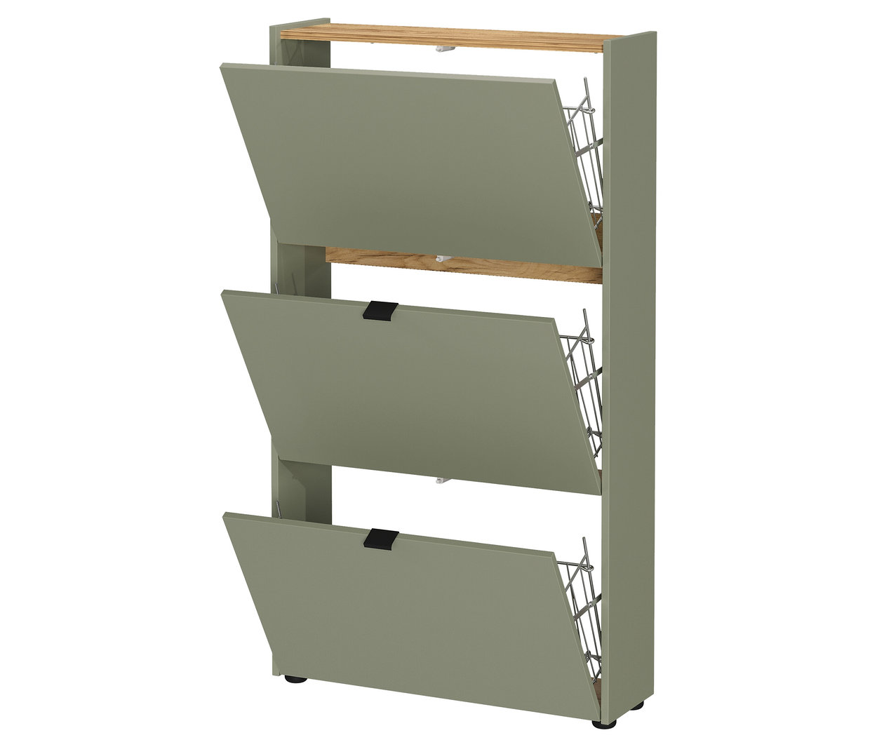 Der taupegrüne Schuhschrank »Ameca« mit drei Kippfächern.