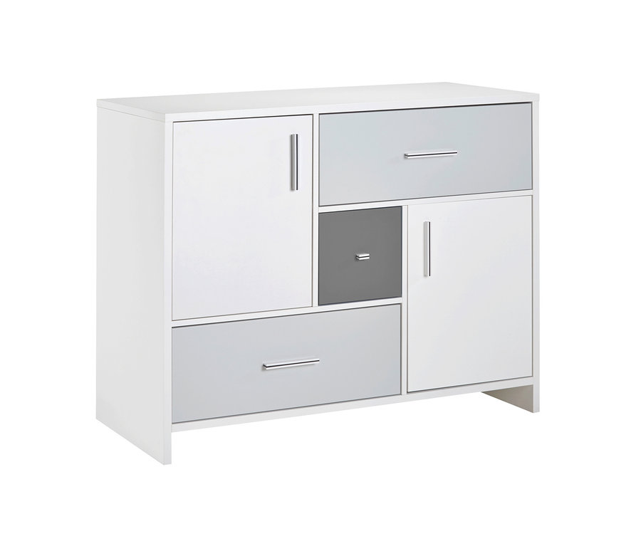 Schardt Kinderzimmer-Set »Candy Grey« mit Türen und Schubladen in Weiß und Grau.