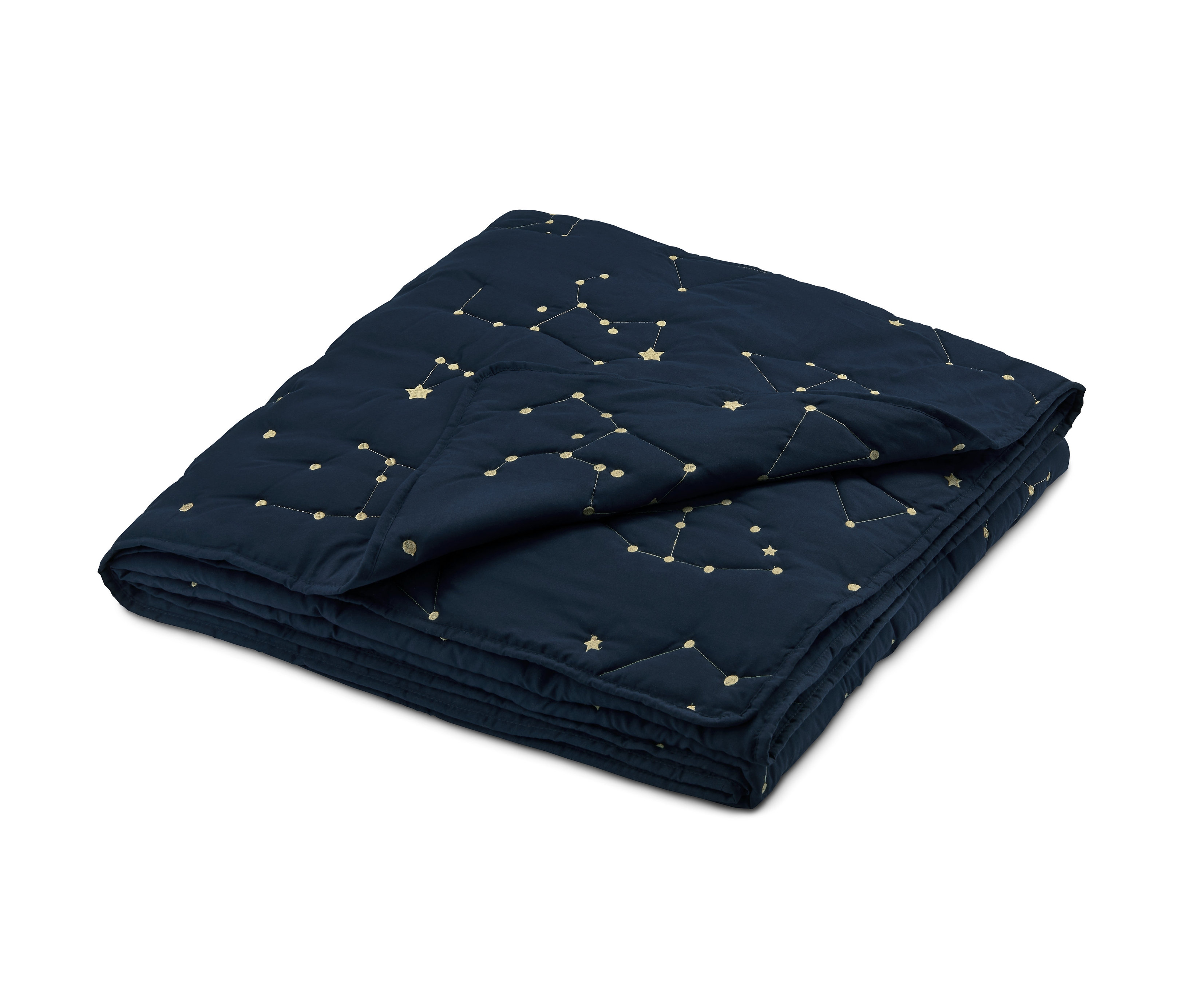 Zusammengelegter Bettüberwurf, ca. 230 x 250 cm, mit Sternenbildmuster.