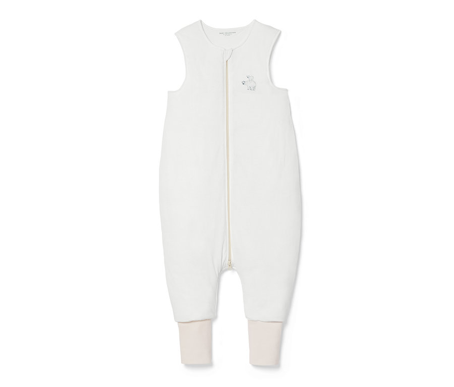 Weißer Schlafsack mit Beinen, 2,5 TOG, 110 cm.