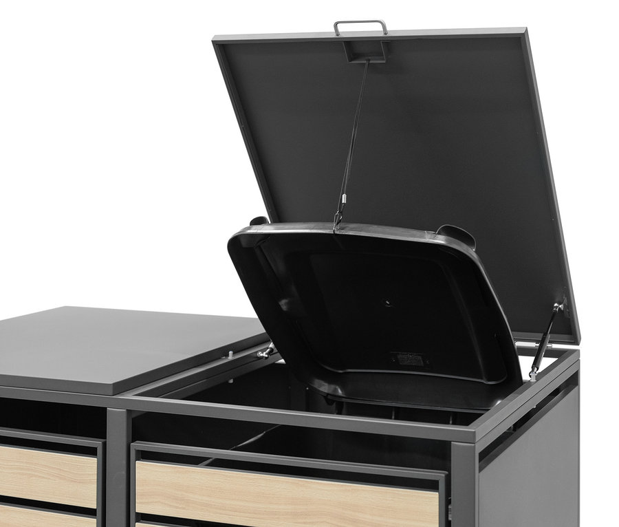 Geöffnete graue Mülltonnenbox, 2er.