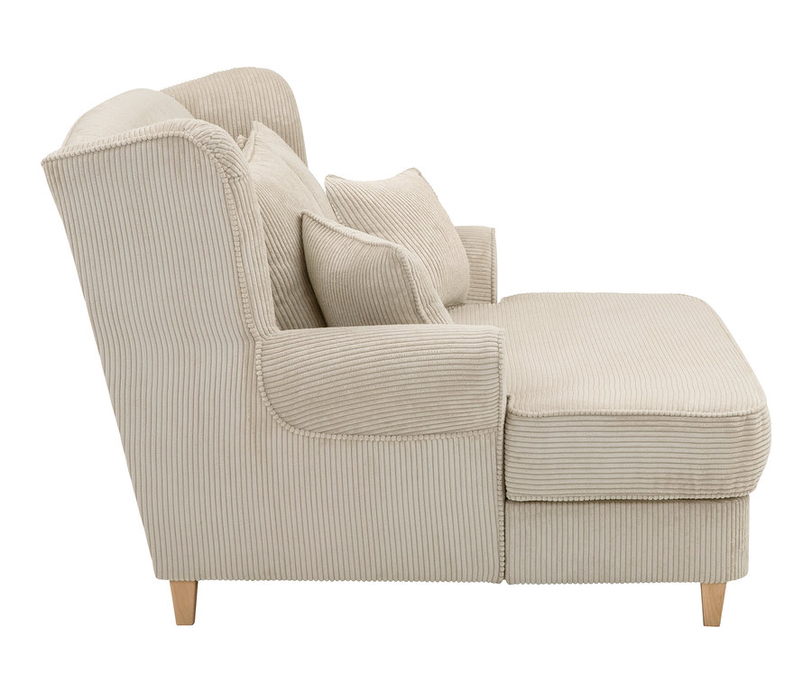 Beiger XXL-Ohrensessel »Harvard« aus Cordstoff mit Kissen.