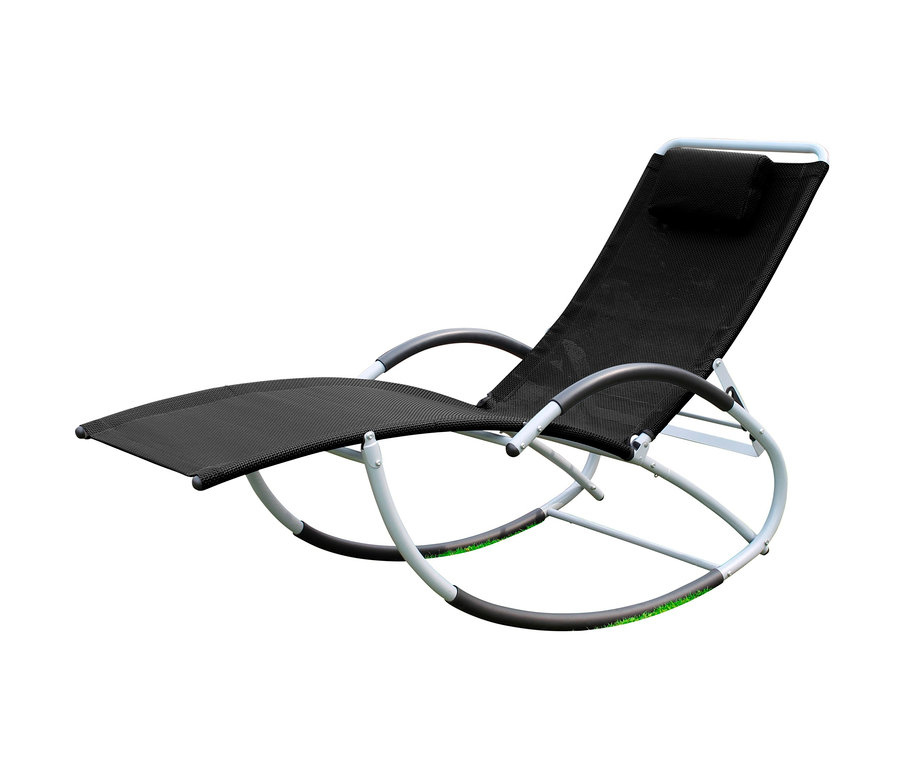 Eine anthrazitfarbene Schaukelliege mit verstellbarer Rückenlehne.