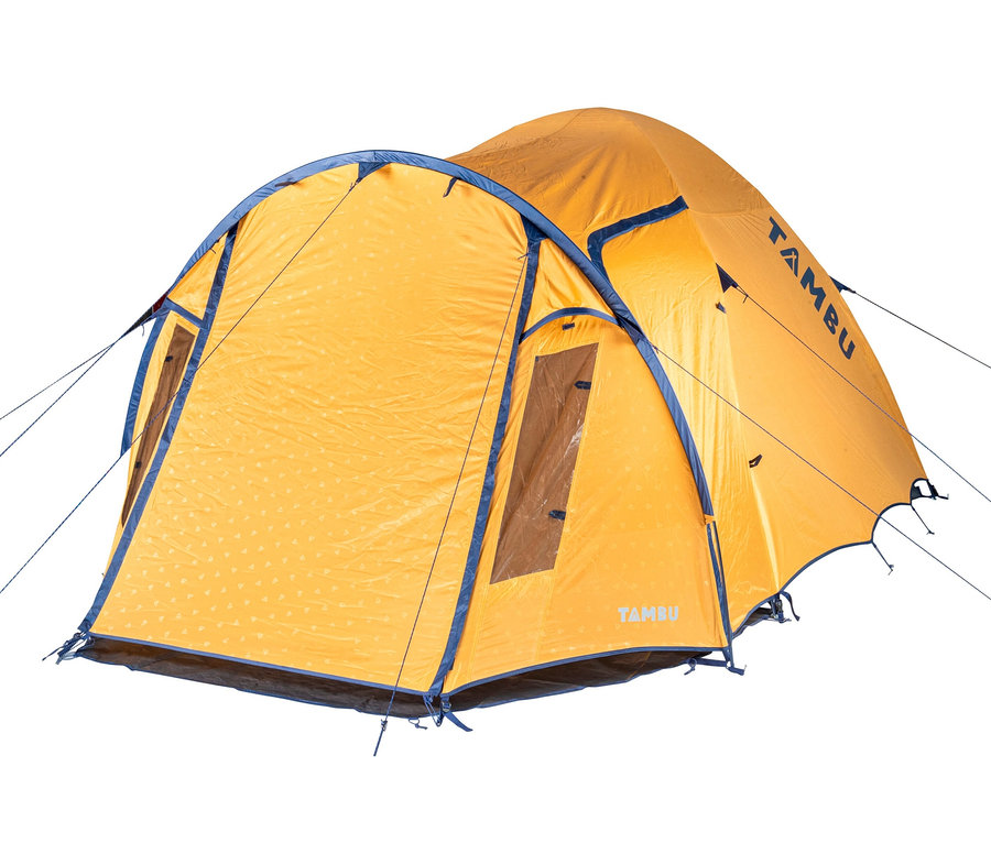 Gelbes Tambu 4-Personen-Kuppelzelt »SETU 4«.