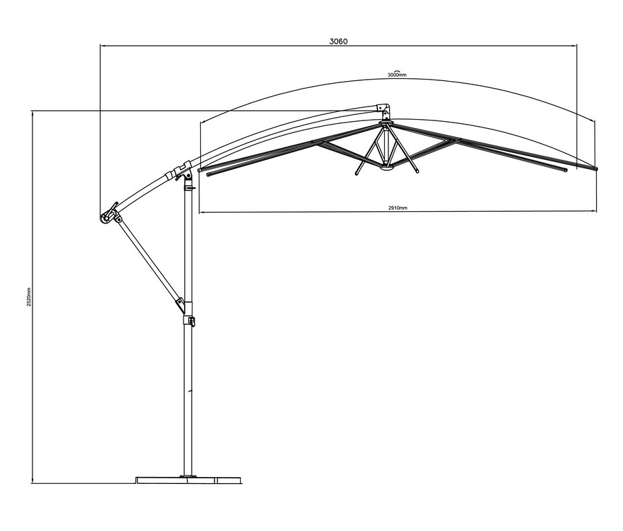 Diagramm eines Leco Ampelschirm* Ø 300 cm, inkl. Schirmständer und Abdeckhaube.