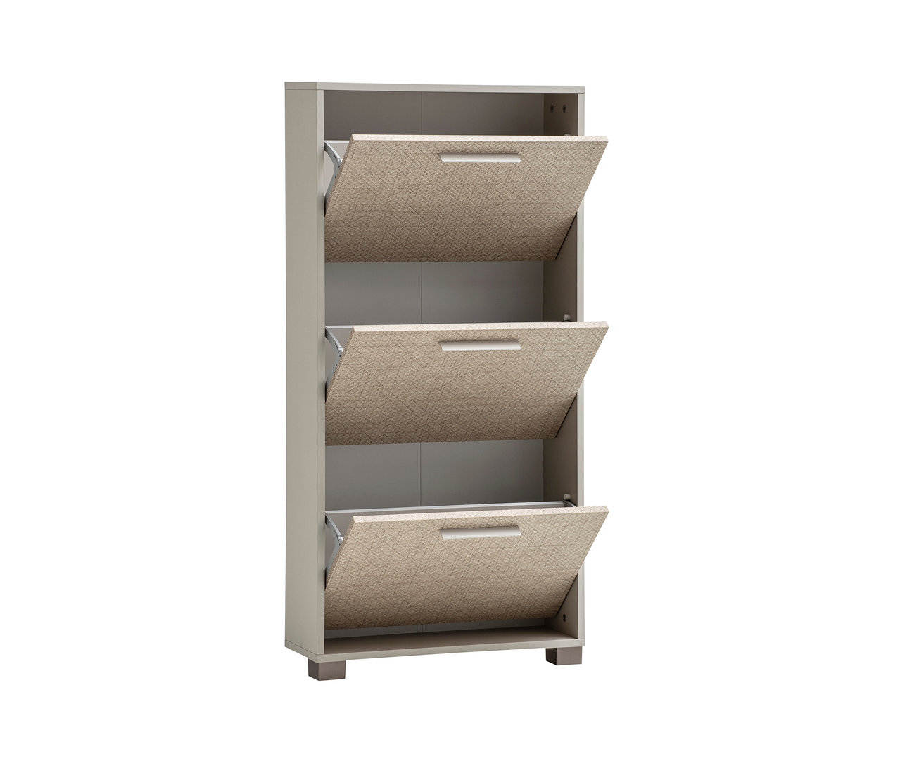 Schuhschrank »Edno« cremebeige mit Canasta-Dekor, 124 cm, mit drei Kippfächern.