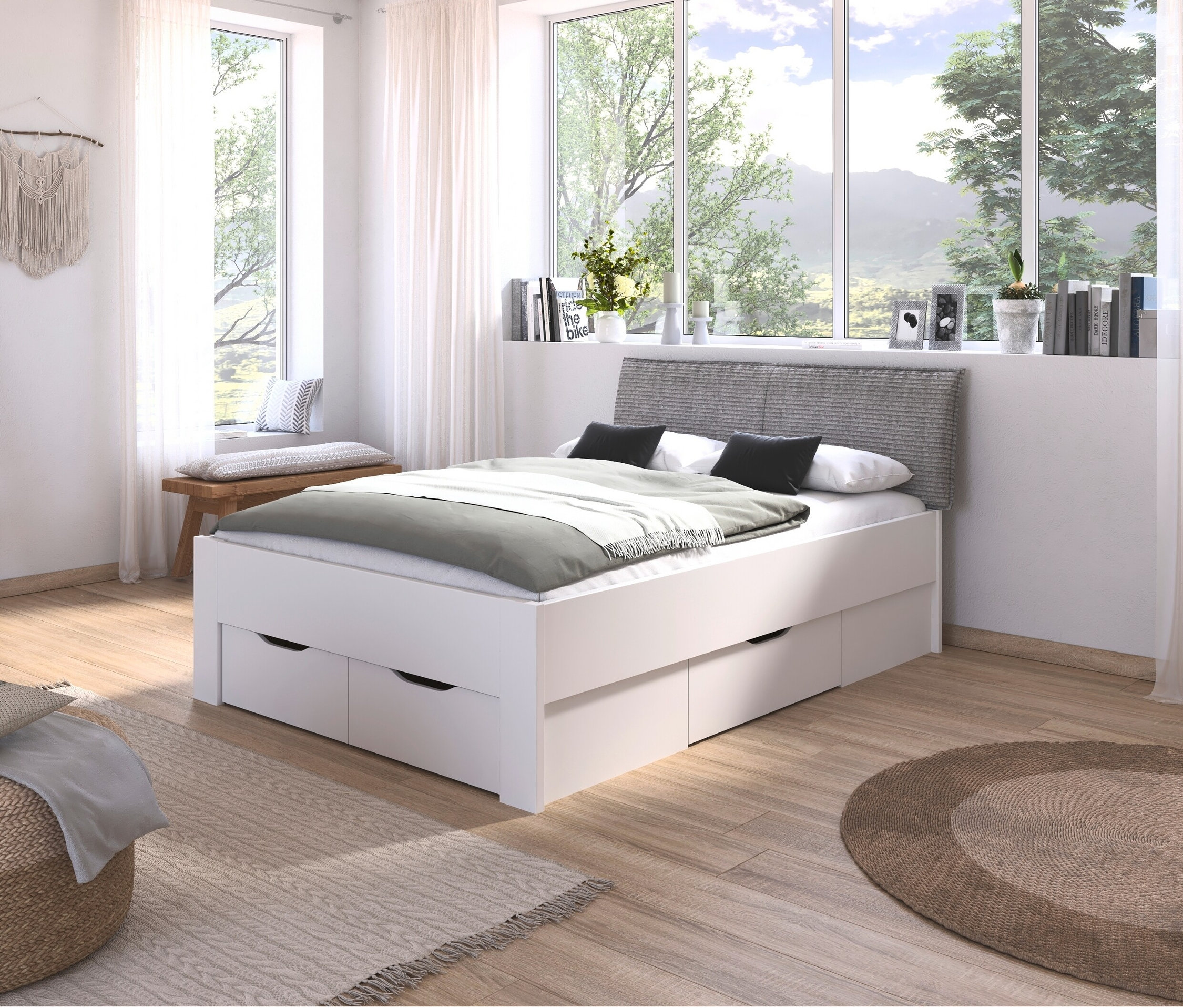 Zimmer mit weißem rauch Bett »Aditio Beds«, 140 cm mit Polsterkopfteil.
