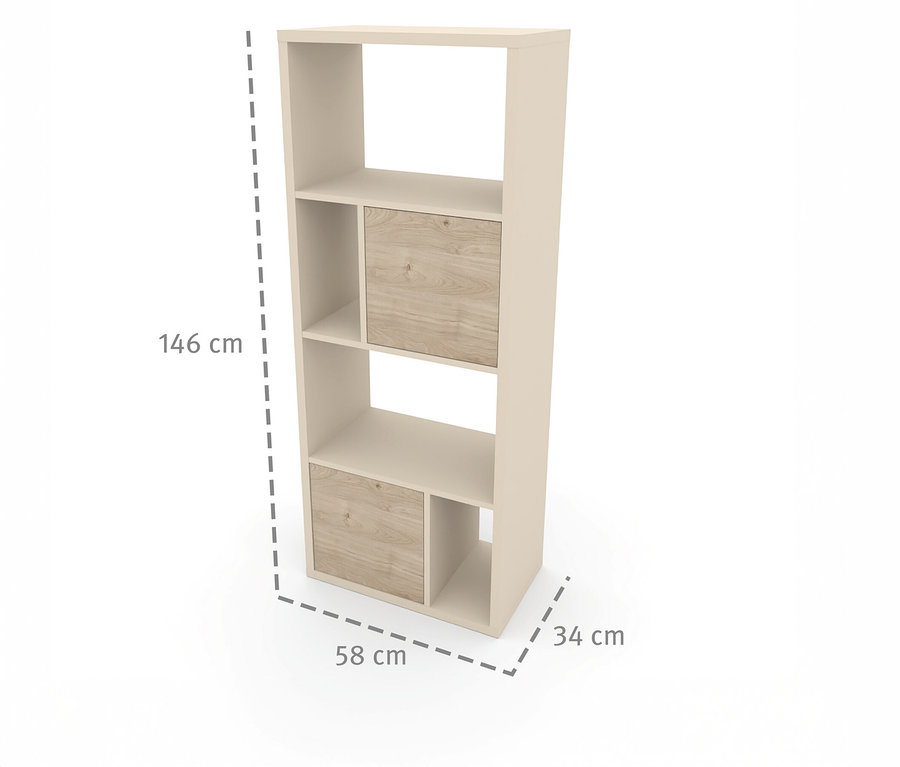 Das Roba Regal »Louisa« in Beige und Holzoptik hat offene Fächer und zwei Schubladen.